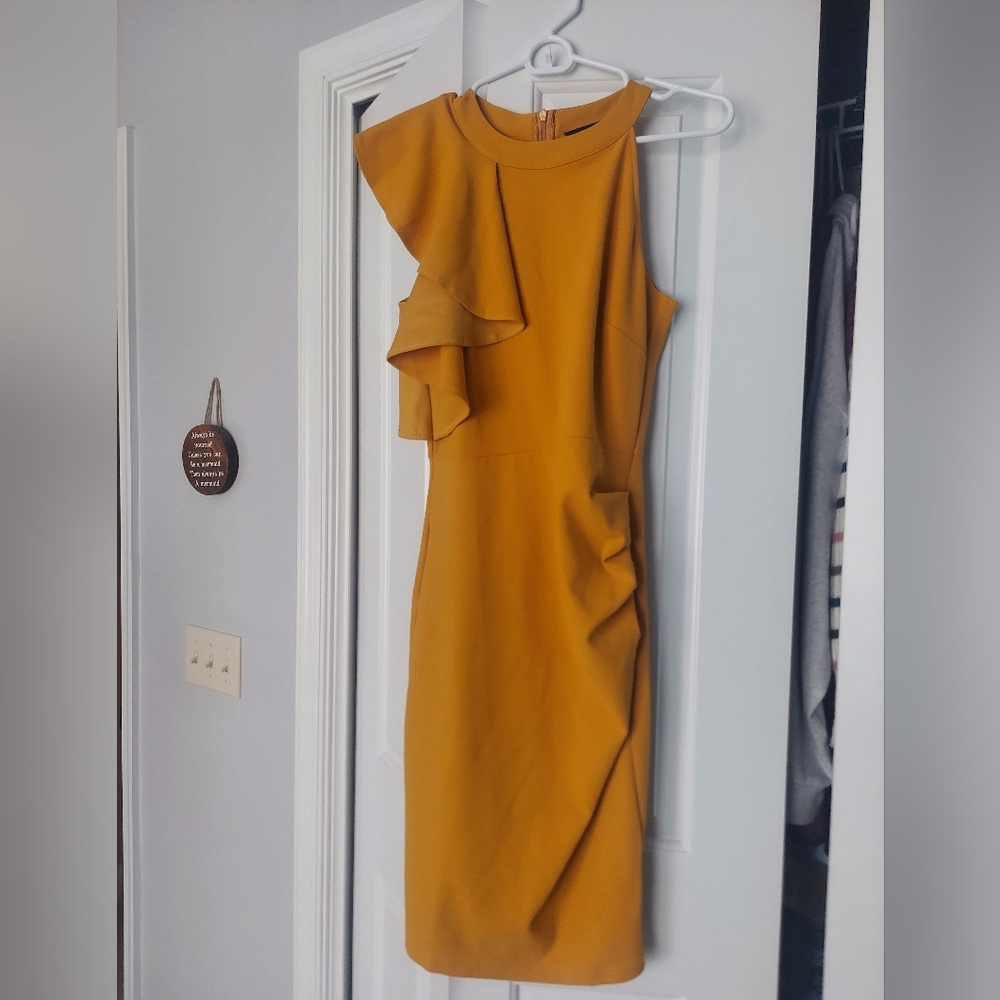 Yellow Ruffled Sleeve High Neck Dress